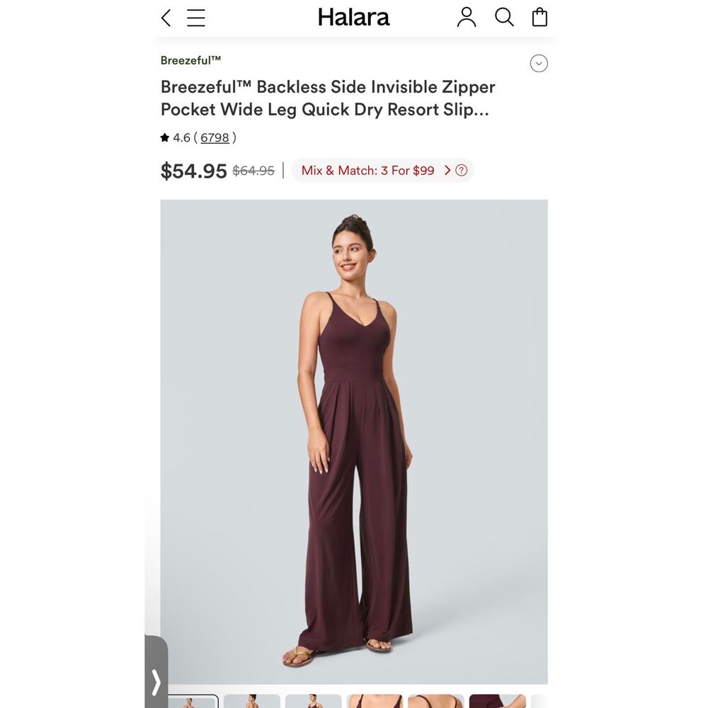 Halara Breezeful Backless Wide Leg Jumpsuit Size M Quick Dry Resort Style